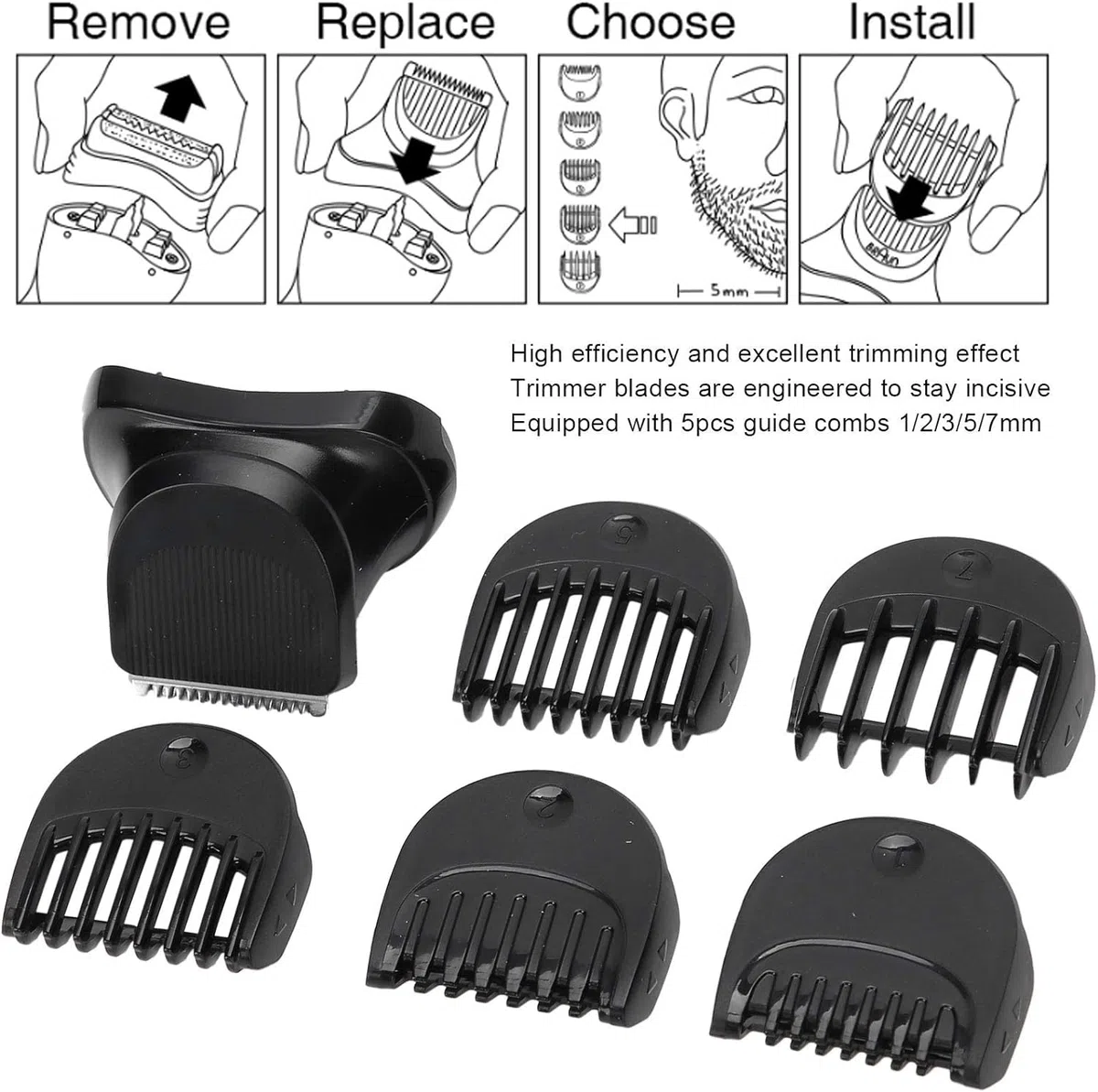 Accessorio per Regolabarba, Testina per Regolabarba Elettrica per Serie 5 6 7 5018s 5020s 5035s 5049cs Trimmer di Ricambio con Testina a Pettine da 5 Pezzi