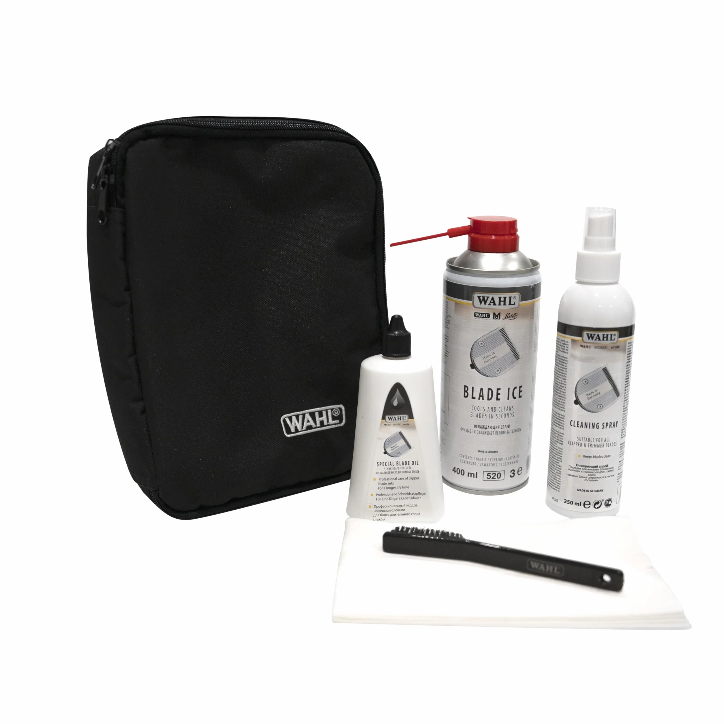WAHL Set per la cura delle lame, olio per lame, spray di pulizia, ghiaccio per lame, set per la manutenzione delle lame, adatto per lame di tagliacapelli e trimmer, riduce l'attrito, rimuove lo sporco