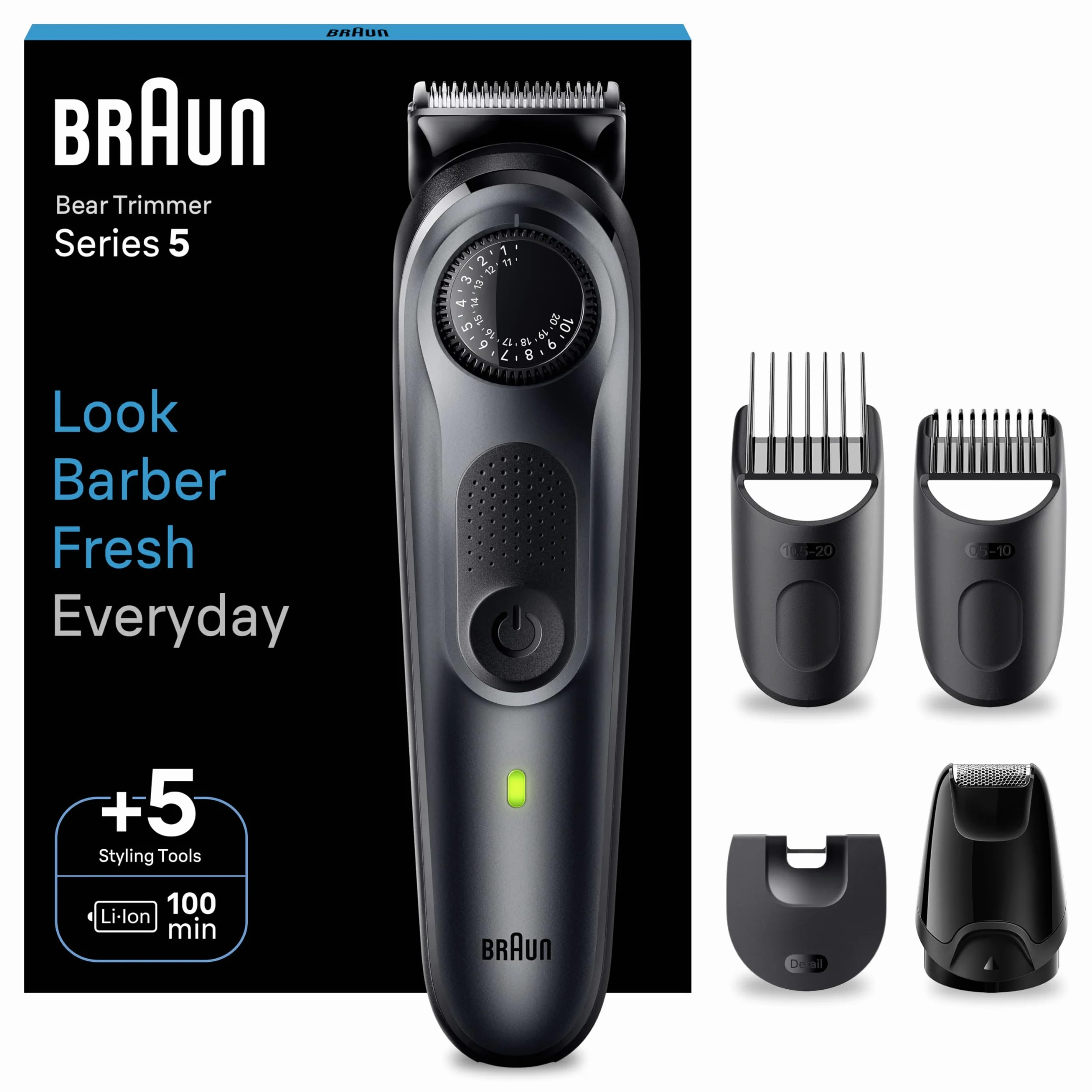 Braun Series 5 RASOIO ELETTRICO BARBA, lama barba Ultra Affilata, REGOLABARBA UOMO 40 Lunghezze, Accessori Per Lo Styling, Custodia, 100 Minuti Di Utilizzo Senza Fili, Idea Regalo, BT5420 Nero