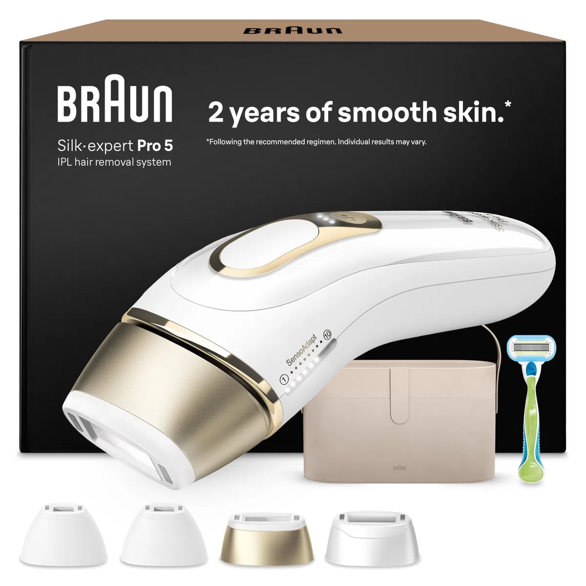 Braun Silk·Expert Pro 5 Epilatore Luce Pulsata, Depilatore Corpo Donna, Alternativa al Laser Peli, con Rasoio Donna Venus e 4 Testine, Luce Pulsata Braun, Idea Regalo, Bianco/oro Pl5342
